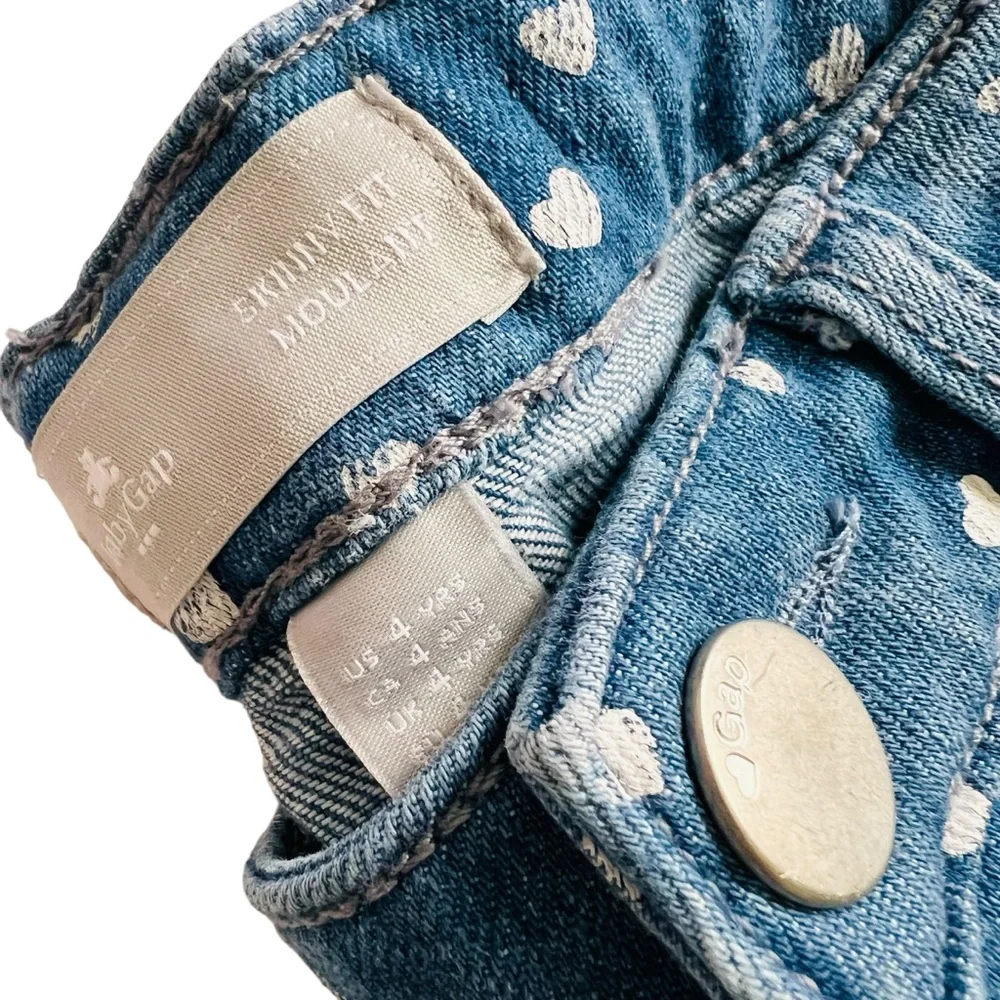 GAP Kids Heart Print Skinny Cotton Blend Jeans Blue White Sz 4 Years - Picture 8 of 10